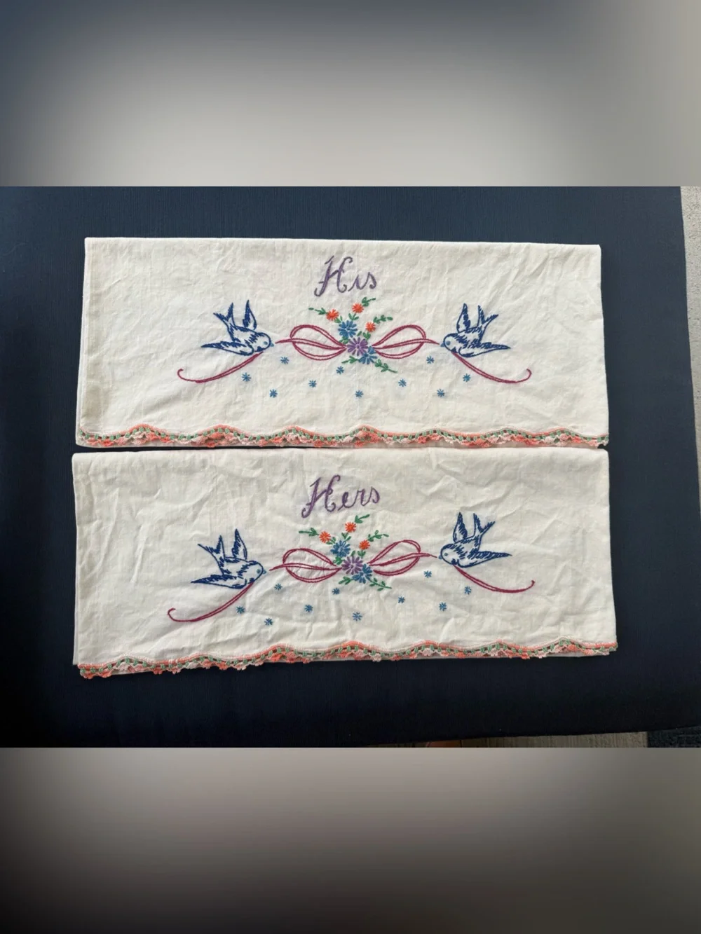 Hand-Embroidered VTG Pillowcase Set